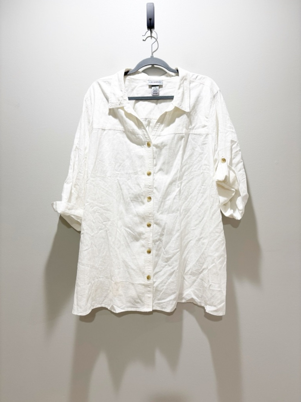 Catherines White Linen Cotton Button-Front Tunic Casual Lagenlook NEW Size 3X